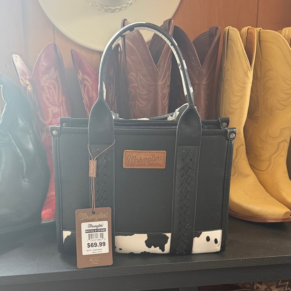 Wrangler Black Tote with Cowhide Accent